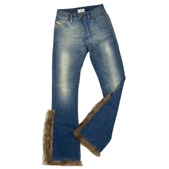Y2K Diesel J. Mendel Fur Trim Slit Hem Jeans - Picture 1 of 9